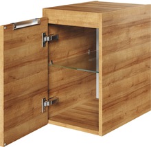 Armoire suspendue avec porte ouverte et étagère en verre