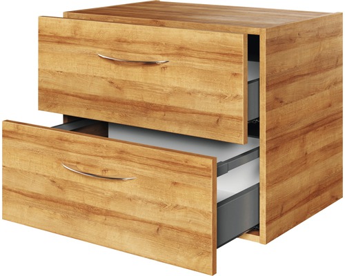 Meuble bas suspendu avec deux tiroirs ouverts