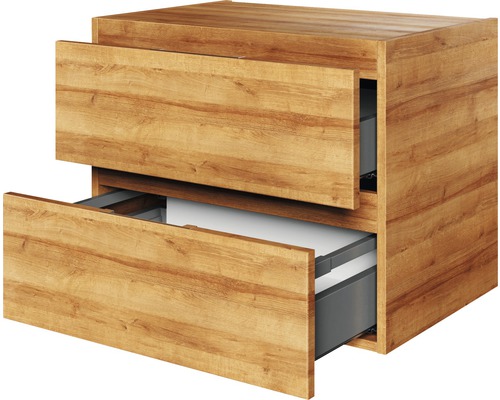 Meuble sous-vasque avec deux tiroirs ouverts