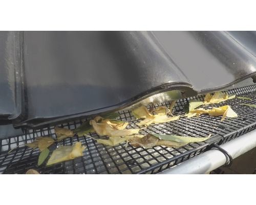 Gouttière avec protection contre les feuilles et feuilles mortes.