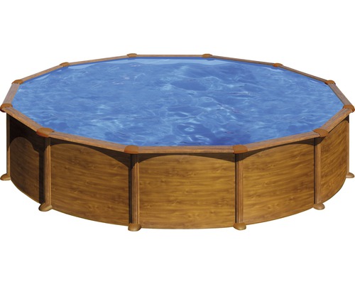 Aufstellpool Stahlwandpool-Set Gre rund Ø 570x132 cm inkl. Sandfilteranlage, Skimmer, Leiter, Filtersand & Bodenschutzvlies Holzoptik