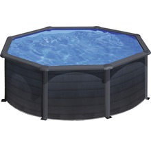 Ensemble de piscine hors sol à paroi en acier Gre ronde Ø 320x122 cm avec groupe de filtration à sable, skimmer, échelle et sable de filtration gris-thumb-0
