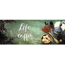 Nature morte avec des grains de café, du sucre, du café moulu et une cafetière à expresso