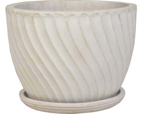 Blumentopf aus Keramik mit spiralförmigem Muster und Untersetzer