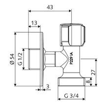 Schéma technique d''un robinet d''arrêt d''angle avec indication des dimensions