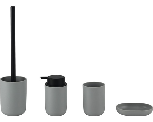 Kit de bain en plastique 4 pièces gris/noir-0