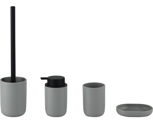 Kit de bain en plastique 4 pièces gris/noir Kit de bain en plastique 4 pièces gris/noir