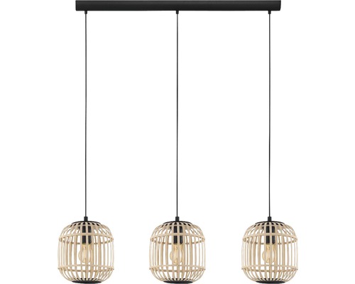 Hängelampe mit drei Schirmen aus Holzlamellen