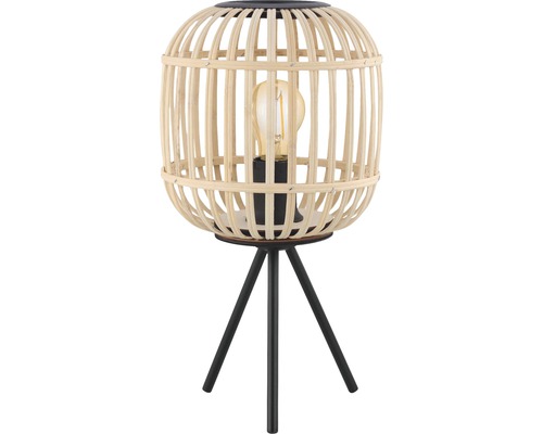 Lampe de table 1 ampoule HxØ 40x21 cm Bordesley noir/nature + interrupteur à câble Lampe de table avec treillis en bambou et pied trépied