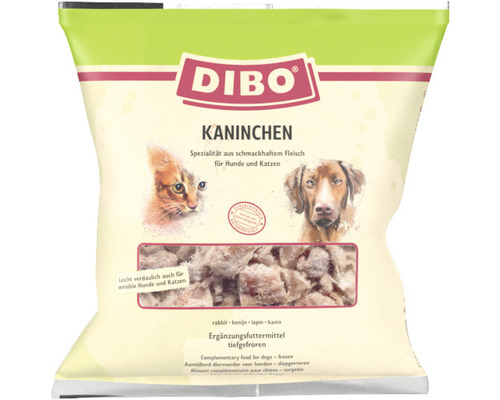 Rohfuttermittel DIBO® Kaninchenfleisch 1 kg tiefgefroren Verpackung Dibo Kaninchenfleisch, Ergänzungsfuttermittel für Hunde und Katzen, tiefgefroren