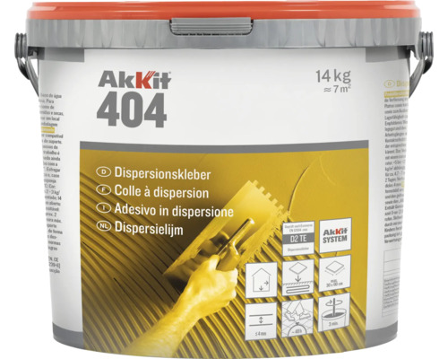 Akkit 404 Dispersionskleber gebrauchsfertig D2 TE 14 kg Eimer Akkit 404 Dispersionskleber mit einem Gewicht von 14 Kilogramm