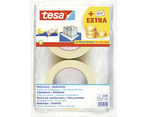 Film de protection Tesa ruban adhésif 2x 50 m x 30 mm+ film de protection 4 m x 5 m