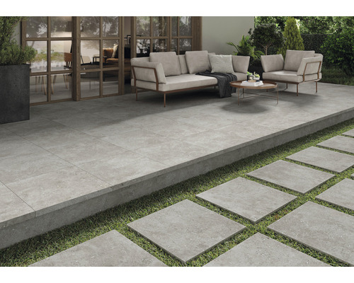 Dalle de terrasse en grès cérame fin Rock Grey bord rectifié 60 x 60 x 2 cm