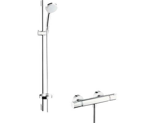Armaturen-Set Duscharmatur mit Thermostat hansgrohe Croma chrom glänzend 27035000 Duschgarnitur mit Handbrause und Thermostatbatterie
