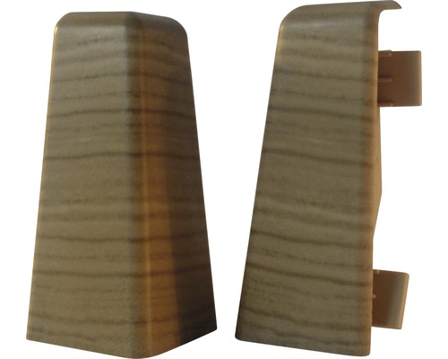 Zwei Sockelleisten Endstücke mit Holzdekor