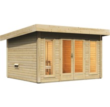 Chalet sauna Karibu Nordina sans poêle, avec vestibule et porte en bois avec verre à isolation thermique-thumb-2