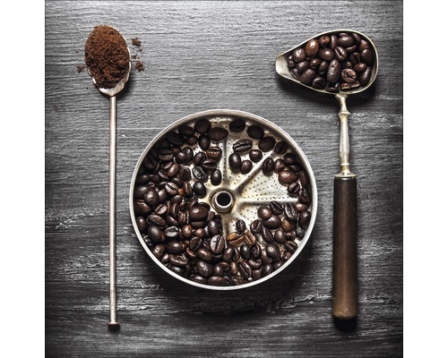 Kaffeebohnen und Kaffeepulver mit Kaffeebereiter