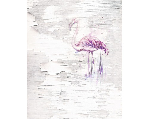 Papier peint panoramique intissé 6007A-VD2 Pink Flamingo 2 pces 200 x 250 cm Flamant rose peint devant un mur dont la peinture s''écaille, utilisé comme décoration