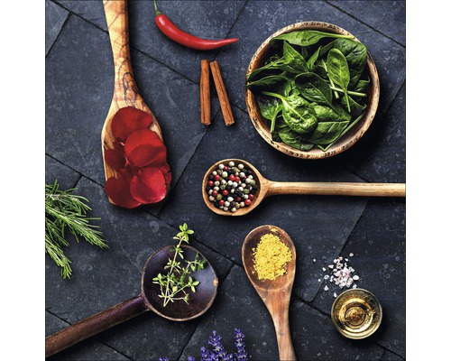 Tableau en verre Création de cuisine I 50x50 cm