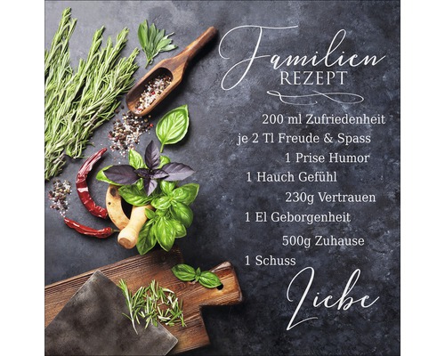 Tableau en verre Création de cuisine III 50x50 cm