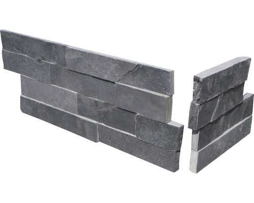 Pierre de parement pour coins, ardoise noir, 10x26 cm Parement mural en panneaux de pierre