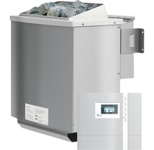 Poêle de sauna avec pierres et panneau de commande