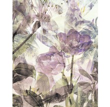 Motif graphique avec des fleurs, des palmiers et des éléments urbains