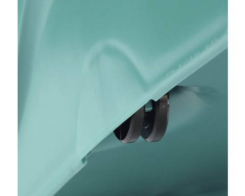 Detailansicht der Rollen eines Mülltonnenbehälters