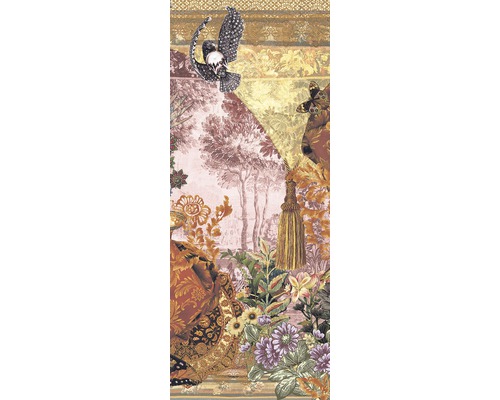 Papier peint panoramique intissé 6030A-VD1 Gobelin Panel 1 pce 100 x 250 Motif décoratif avec des motifs d''oiseaux, de papillons, de fleurs et de paysages