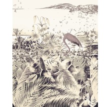 Dekoratives Dschungelmotiv mit Flamingo, Blättern und Blumen