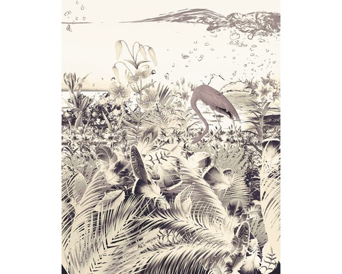 Papier peint panoramique intissé 6031B-VD2 Fantasia Light 2 pces 200 x 250 cm Motif décoratif de jungle avec flamant rose, feuilles et fleurs