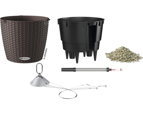 Pot de fleurs avec insert, substrat, indicateur de niveau d''eau et suspension