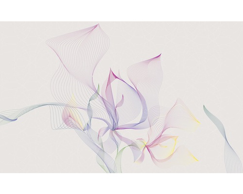Papier peint panoramique intissé 6039A-VD4 Infinity Spring Leaves 4 pces 400 x 250 cm Représentation abstraite d''une fleur avec de fines lignes