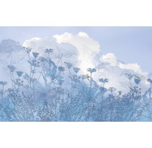 Papier peint décoratif avec des fleurs, des feuilles et des oiseaux