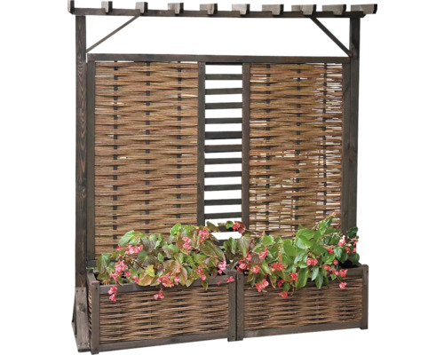 Treillis pour plantes Konsta avec bacs à plantes et pergola en osier 177 x 196 cm Paravent avec jardinières et fleurs pour l''extérieur