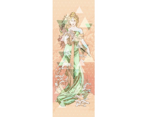 Papier peint panoramique intissé HX2-005 Hx2-005 Printemps 2 pces 100 x 280 cm Illustration d''une femme avec un bouquet de fleurs