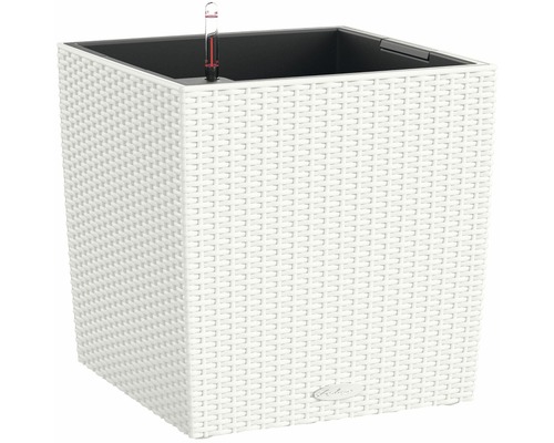 Bac à plantes Lechuza Cube Cottage plastique 40x40x44 cm blanc avec système d'arrosage en terre