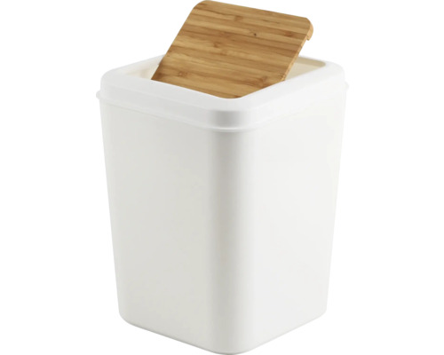 Poubelle en plastique avec couvercle en bambou