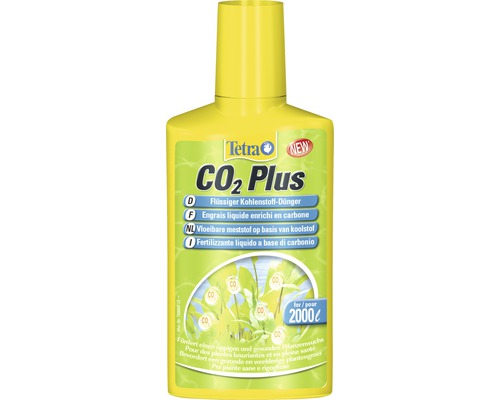 Engrais à base de carbone liquide Tetra CO2 Plus 250 ml Tetra CO2 Plus engrais liquide enrichi en carbone en flacon jaune pour 2000 litres