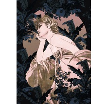 Illustration einer Frau umgeben von floralen Elementen