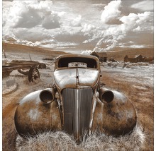 Voiture usée dans un paysage abandonné