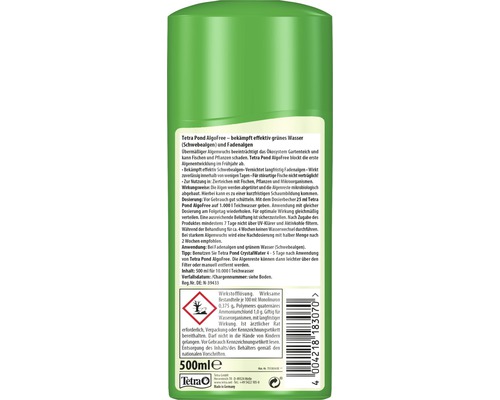 Tetra Pond Algofree gegen grünes Wasser und Fadenalgen in einer 500-Milliliter-Flasche