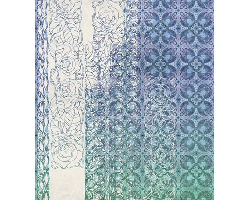 Papier peint panoramique intissé HX5-039 Art Nouveau Bleu 5 pces 250 x 280 cm Motif de bordure décoratif avec fleurs et ornements