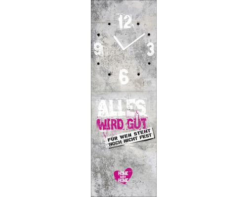 Horloge murale en verre «Alles Wird Gut» 20x60 cm