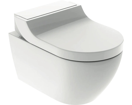 Kit WC lavant GEBERIT Aquaclean Tuma Classic cuvette à fond creux sans bride de rinçage avec douche d'hygiène blanc brillant effet Nano (anti-salissures) avec abattant WC 146.090.11.1 WC suspendu avec réservoir