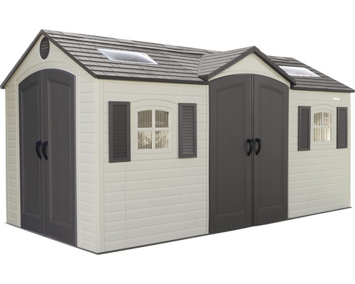 Abri de jardin avec portes doubles, fenêtres et fenêtres de toit