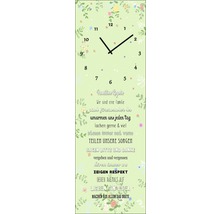 Dekorative Wanduhr mit floralem Muster und Familiensprüchen