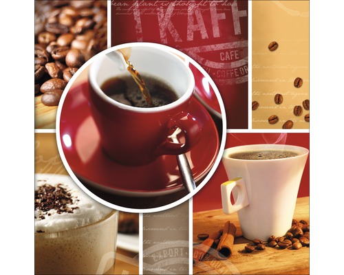 Collage mit Kaffeebohnen und Tassen