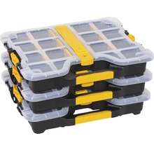 Pile de trois boîtes de rangement en plastique avec couvercles transparents