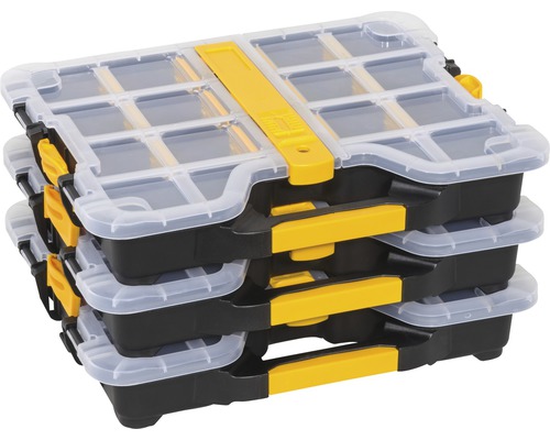 Pile de trois boîtes de rangement en plastique avec couvercles transparents